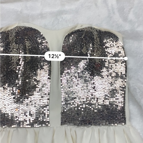 NWT Keepsake Cream Silver Beaded Embellished Sweetheart Strapless Mini Dress - Picture 9 of 10